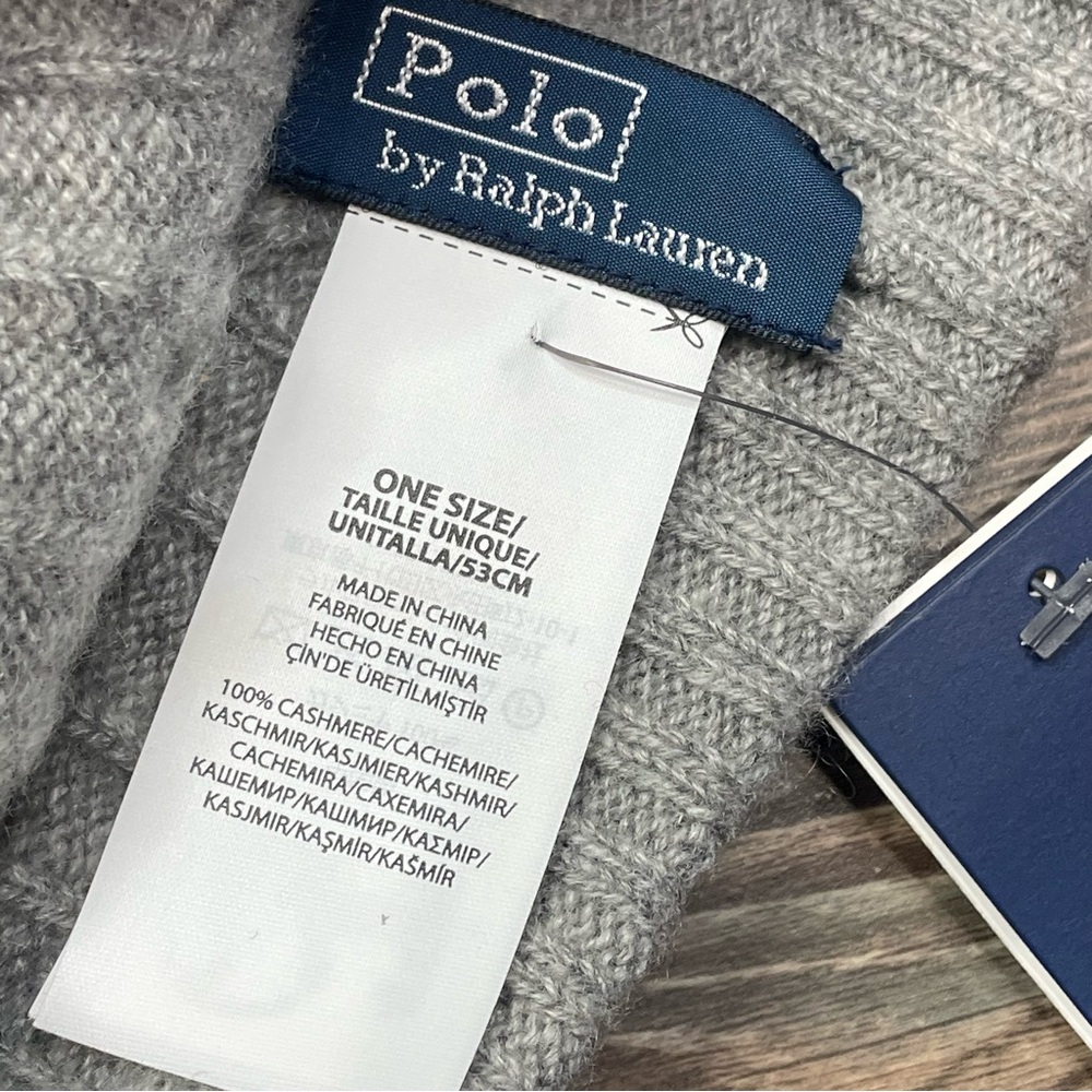 Polo Ralph Lauren Women's Cable-Knit Cashmere Pom Cuffed Beanie Gray NWT $198 - Picture 2 of 5
